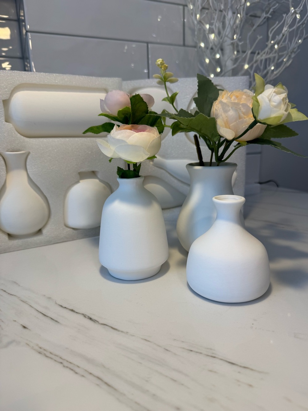11 Minimalist White Ceramic Bud Vases Set - Home Accents